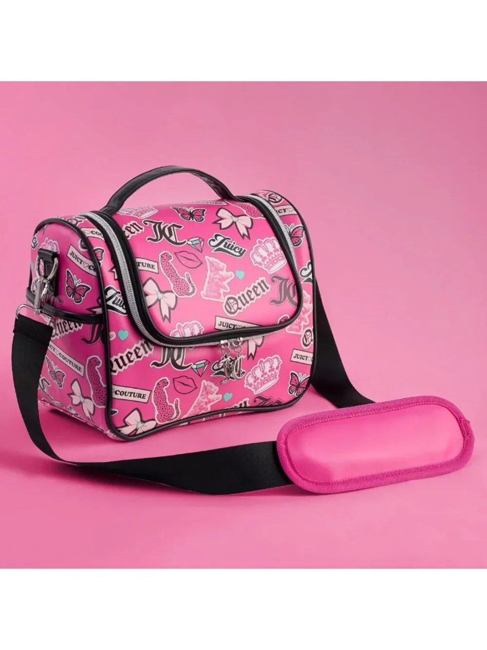 Stylish Insulated Lunch Bag Cooler Tote with Adjustable Strap - Hot Pink